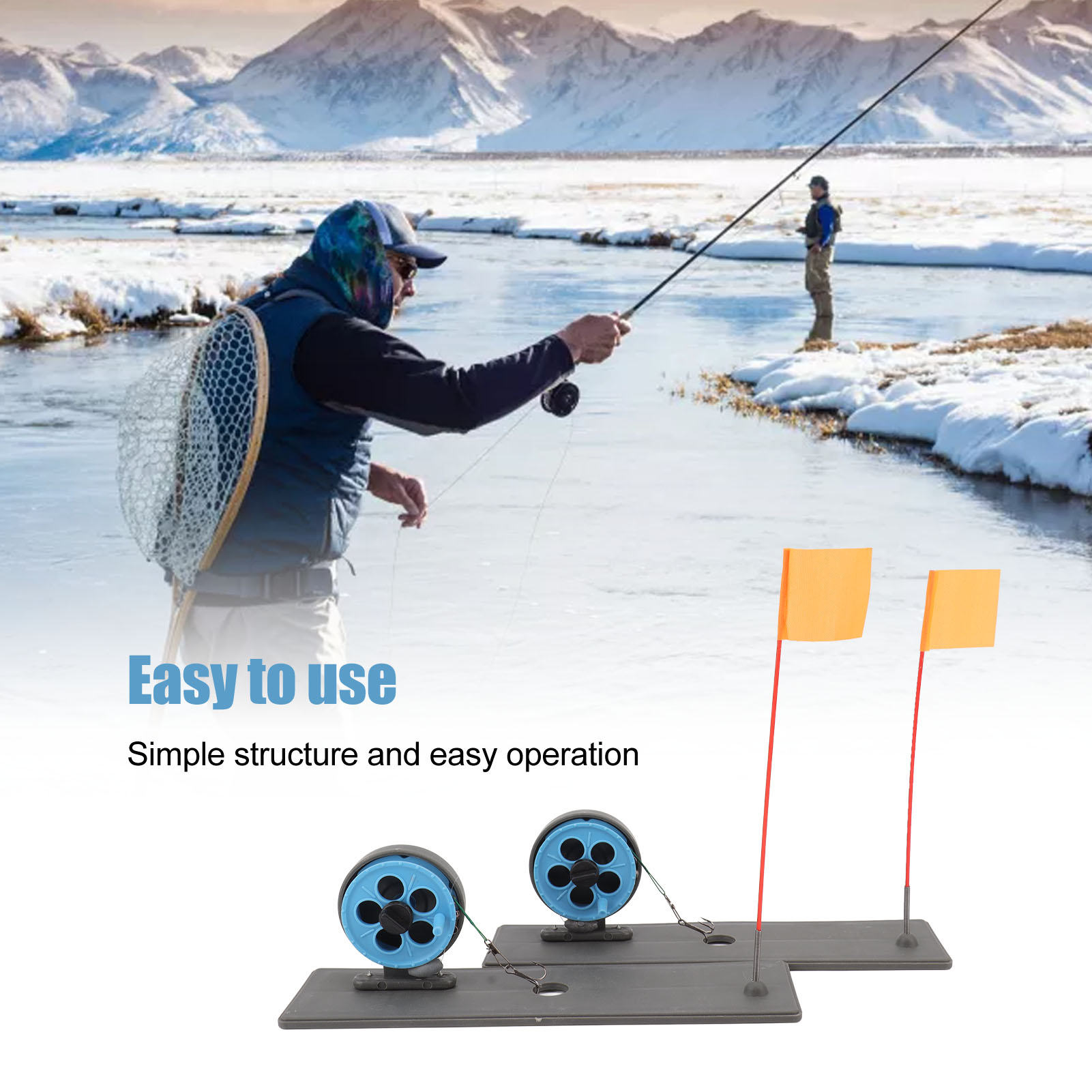 Ice Fishing Tip Up - 2個入り、氷上釣り用フラッグマーカー、自動浮上式、安定性があり、持ち運び可能な氷上釣り竿用、冬の釣り用アクセサリー。